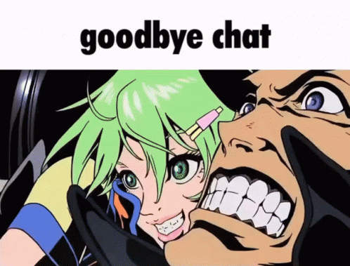 a cartoon of a girl and a man with the words goodbye chat on the bottom