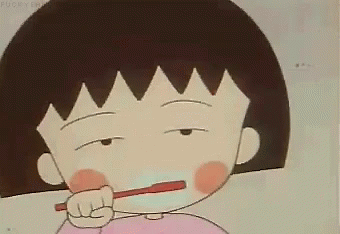 A Cartoon Of A Girl Brushing Her Teeth With A Toothbrush GIF