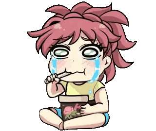 a cartoon of a girl crying while holding a spoon in her mouth