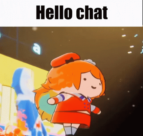 A Cartoon Of A Girl Dancing With The Words Hello Chat Underneath Her GIF