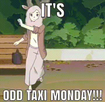 A Cartoon Of A Girl Dancing With The Words It 'S Odd Taxi Monday !! GIF