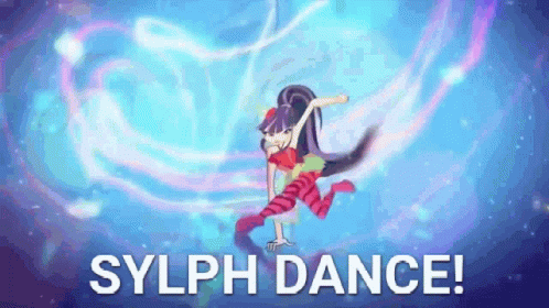 A Cartoon Of A Girl Dancing With The Words Sylph Dance In The Background GIF