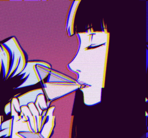 A Cartoon Of A Girl Drinking From A Glass GIF