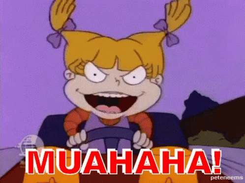 A Cartoon Of A Girl Driving A Car With The Words Muahaha Written On The Bottom . GIF