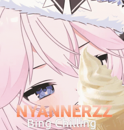 A Cartoon Of A Girl Eating A Ice Cream Cone With The Caption Nyannerzz Bing Chilling GIF