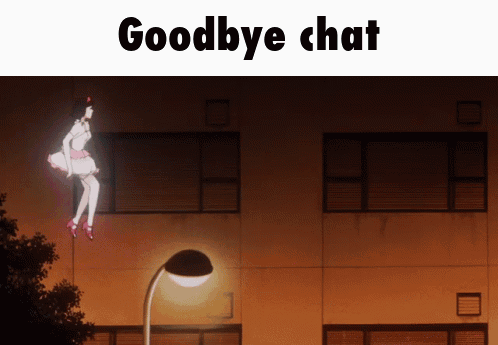 A Cartoon Of A Girl Hanging From A Building With The Words Goodbye Chat GIF