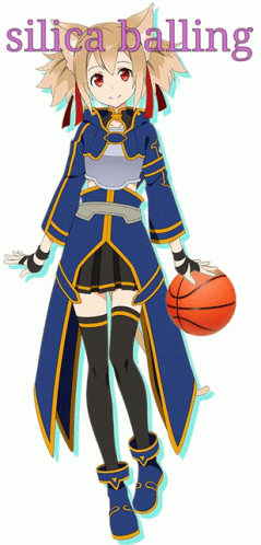 Cartoon Girl Holding Basketball Silica Balling Text GIF