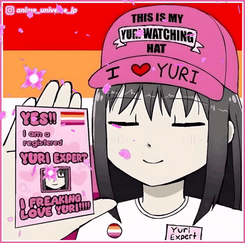 A Cartoon Of A Girl Holding A Card That Says I Love Yuri GIF