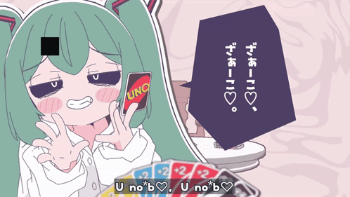 A Cartoon Of A Girl Holding A Card That Says Uno GIF