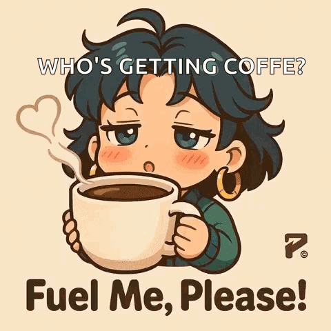 A Cartoon Of A Girl Holding A Cup Of Coffee With A Heart Shaped Steam Coming Out Of Her Nose . GIF