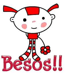 a cartoon of a girl holding a flower with the word besos in red letters