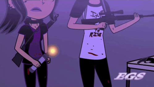 A Cartoon Of A Girl Holding A Gun With A Shirt That Says To Rise On It GIF