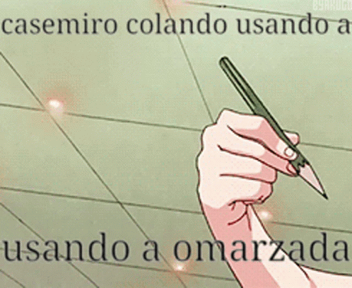 a cartoon of a girl holding a pencil with the words casemiro colando usando a usado a omarzada