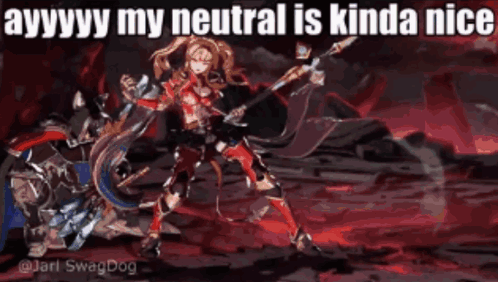 A Cartoon Of A Girl Holding A Spear And A Sword With A Caption That Says Ayyy My Neutral GIF