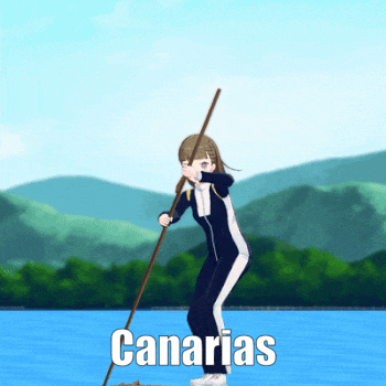 A Cartoon Of A Girl Holding A Stick With The Word Canarias Written Below Her GIF