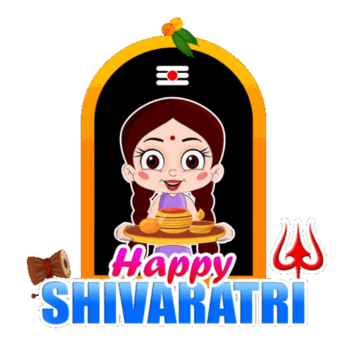 A Cartoon Of A Girl Holding A Tray With The Words Happy Shivaratri Written Below Her GIF