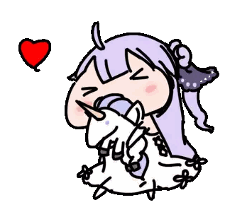 a cartoon of a girl holding a unicorn with a red heart in the background