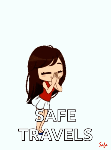 A Cartoon Of A Girl Holding Hearts And The Words Safe Travels Below Her GIF