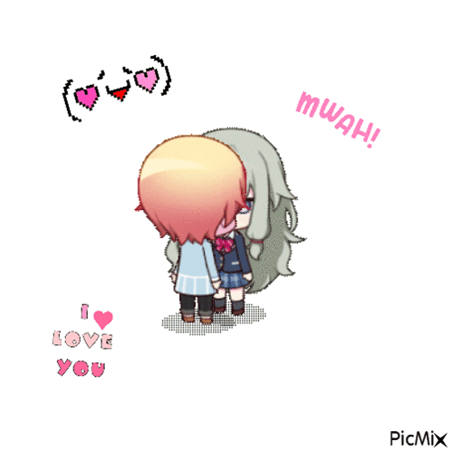 A Cartoon Of A Girl Hugging A Boy With The Words " I Love You " Written On The Bottom GIF