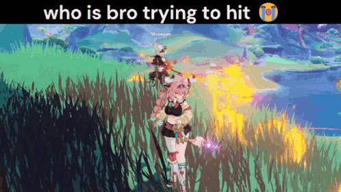 a cartoon of a girl in a field with the words `` who is bro trying to hit '' on the bottom .