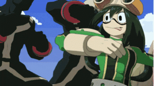 A Cartoon Of A Girl In A Green Outfit And Goggles GIF