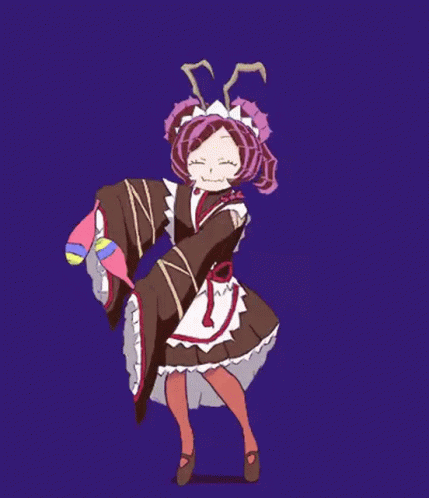 A Cartoon Of A Girl In A Maid Dress Holding A Maraca . GIF