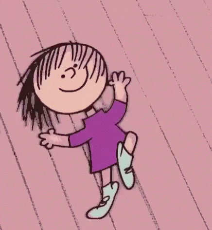 A Cartoon Of A Girl In A Purple Dress Dancing On A Pink Surface . GIF