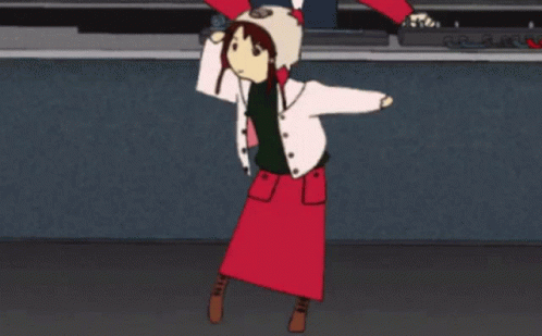 A Cartoon Of A Girl In A Red Skirt And White Jacket Dancing GIF