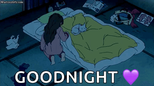 A Cartoon Of A Girl Kneeling Next To A Bed With The Words Goodnight Written Above Her GIF