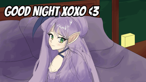 a cartoon of a girl laying on a bed with the words good night xoxo < 3 above her