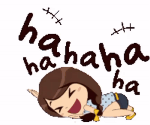 A Cartoon Of A Girl Laying On The Floor With The Words '  Hahaha Ha Ha Ha ' Above Her GIF