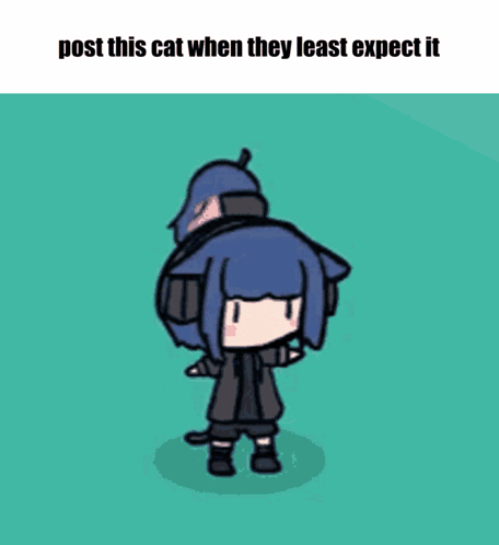 A Cartoon Of A Girl Laying On The Ground With The Caption Post This Cat When They Least Expect It . GIF