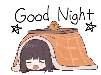 a cartoon of a girl laying under a blanket with the words good night above her
