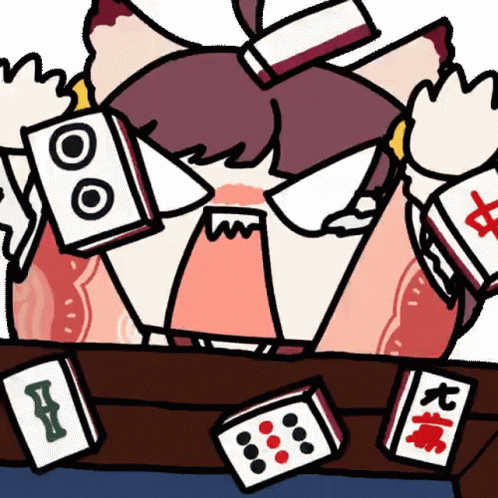 A Cartoon Of A Girl Playing Mahjong With Chinese Characters GIF