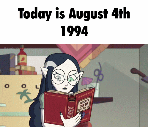 A Cartoon Of A Girl Reading A Book With The Date 1994 GIF