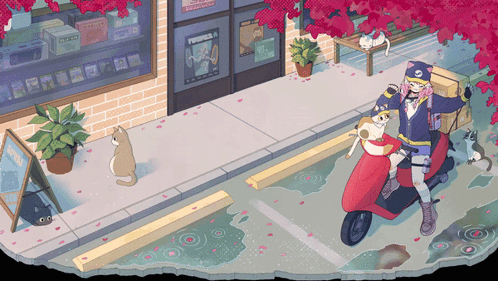 A Cartoon Of A Girl Riding A Red Scooter GIF