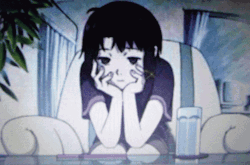 A Cartoon Of A Girl Sitting At A Table With Her Hand On Her Chin GIF
