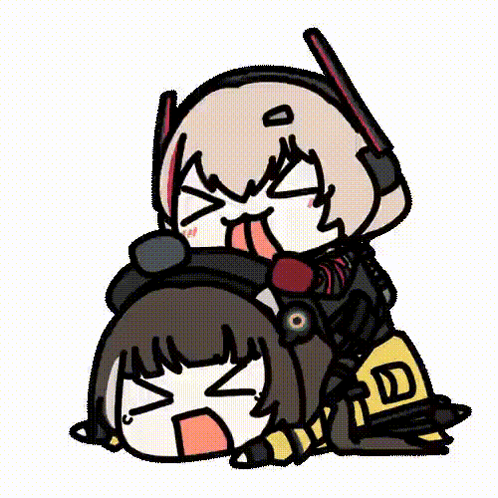 A Cartoon Of A Girl Sitting On Top Of Another Girl With Her Tongue Out . GIF