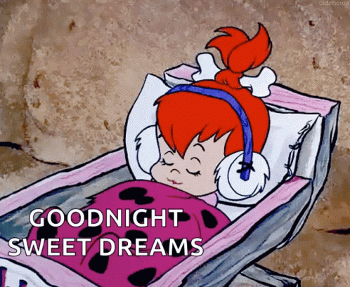A Cartoon Of A Girl Sleeping In A Bed With The Words Goodnight Sweet Dreams Below Her GIF