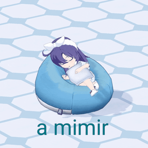A Cartoon Of A Girl Sleeping On A Bean Bag Chair With The Words A Mimir Below Her GIF