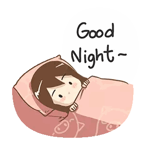 a cartoon of a girl sleeping under a blanket with the words good night written on it