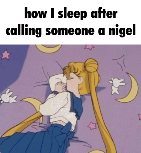 A Cartoon Of A Girl Sleeping With The Words How I Sleep After Calling Someone A Niger GIF