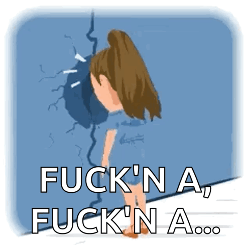 A Cartoon Of A Girl Standing In Front Of A Wall With The Words Fuck N A Fuck N A GIF