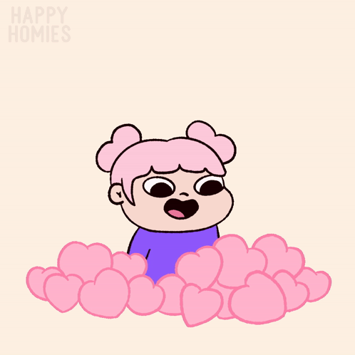 A Cartoon Of A Girl Surrounded By Pink Hearts With The Words Happy Homies On The Bottom GIF