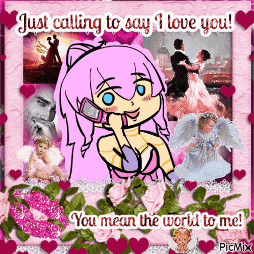 A Cartoon Of A Girl Talking On A Cell Phone With The Words Just Calling To Say I Love You GIF
