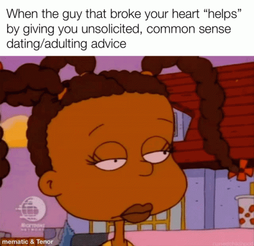 A Cartoon Of A Girl That Says When The Guy That Broke Your Heart Helps GIF