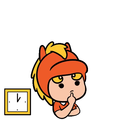 a cartoon of a girl thinking about food and a clock