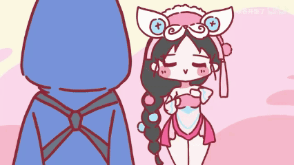 a cartoon of a girl wearing a bunny costume and a blue hoodie