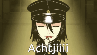 A Cartoon Of A Girl Wearing A Hat With The Word Achtjiii Written Below Her GIF