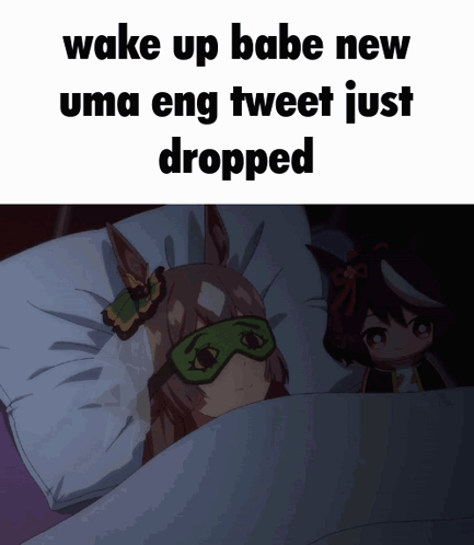 A Cartoon Of A Girl Wearing A Sleep Mask With The Words Wake Up Babe New Uma Eng Tweet Just Dropped GIF